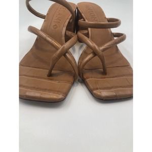 ANTONIO MELANI Women Size 9.5 Cognac Leather Rexxza Sandal Block Heel Brazil‎